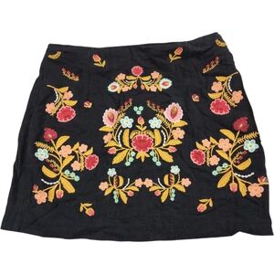 Entro Black Mini Skirt with Floral Embroidery